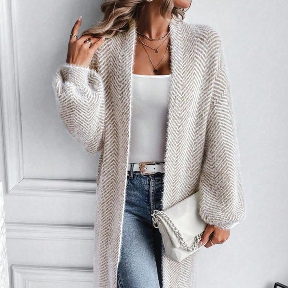 Khaki Casual Womens Drop Shoulder Open Front Cardigan - Picture 4 of 5